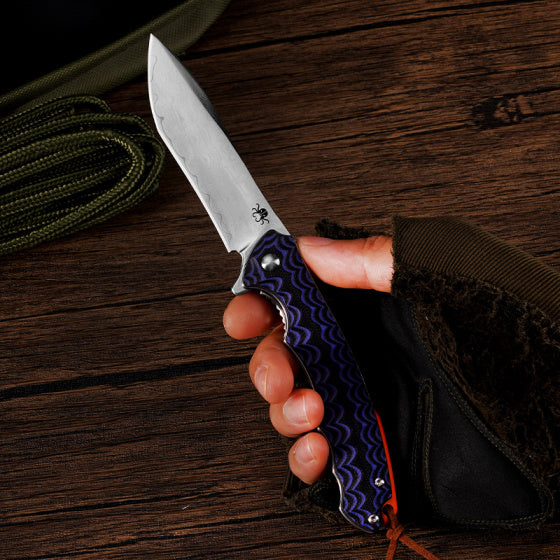Klaken J279 Tidefall, Damascus Steel Blade With Blue/Black G10