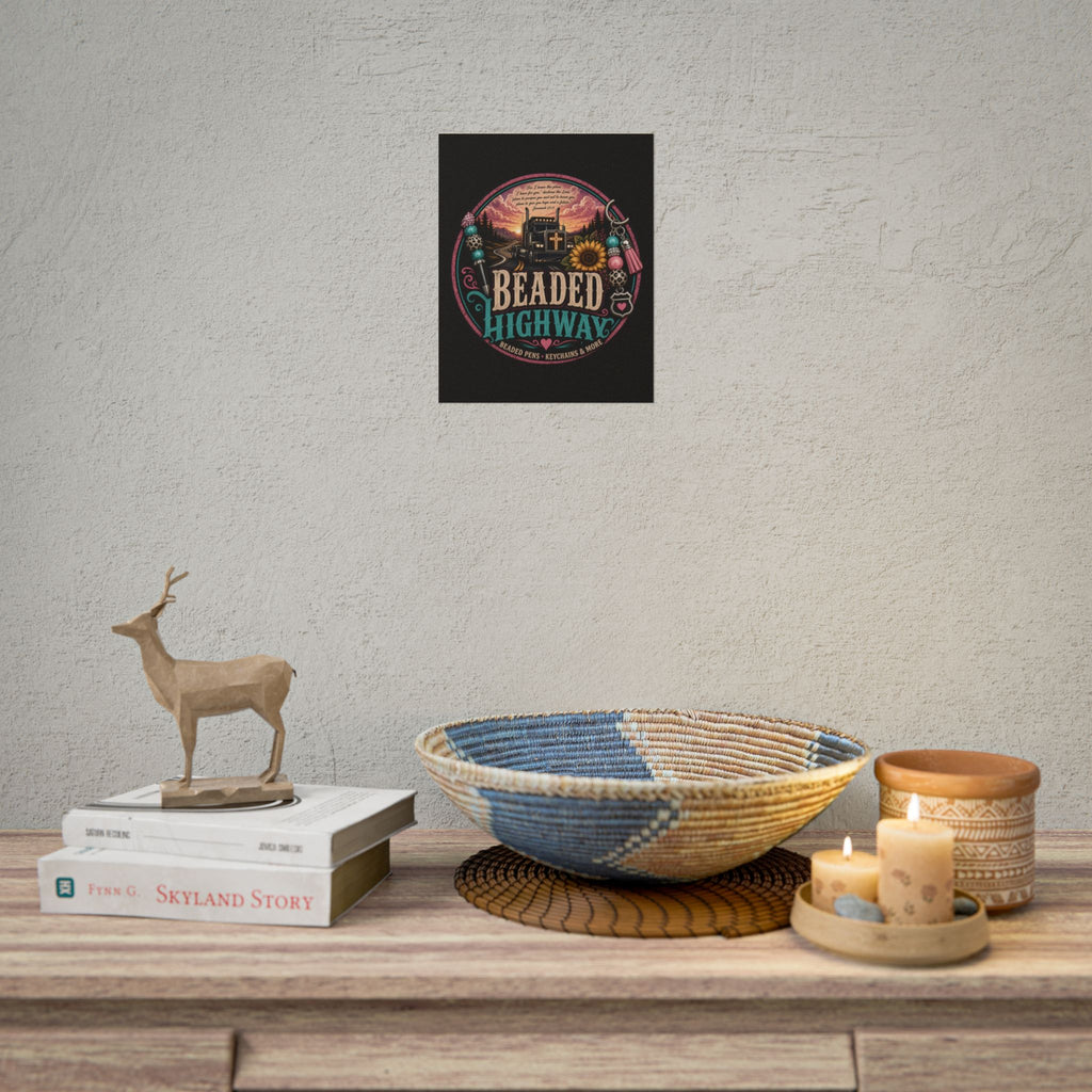Beaded Highway Poster — Retro Truck & Sunflower Wall Art