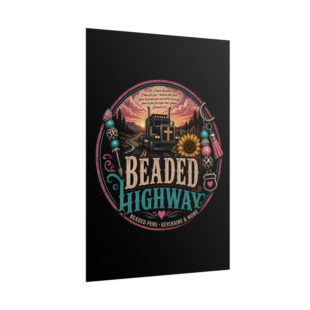 Beaded Highway Poster — Retro Truck & Sunflower Wall Art