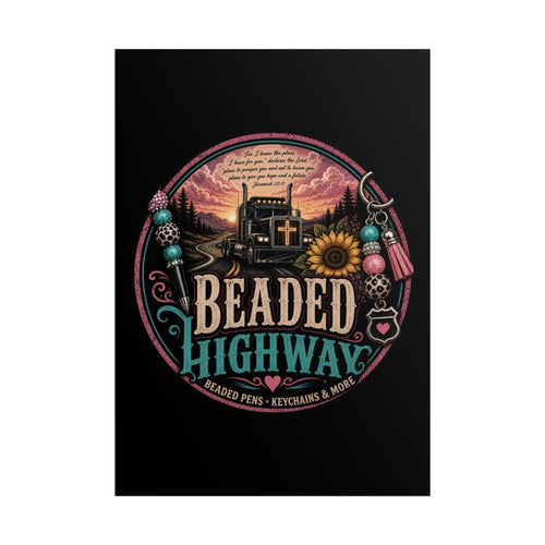 Beaded Highway Poster — Retro Truck & Sunflower Wall Art