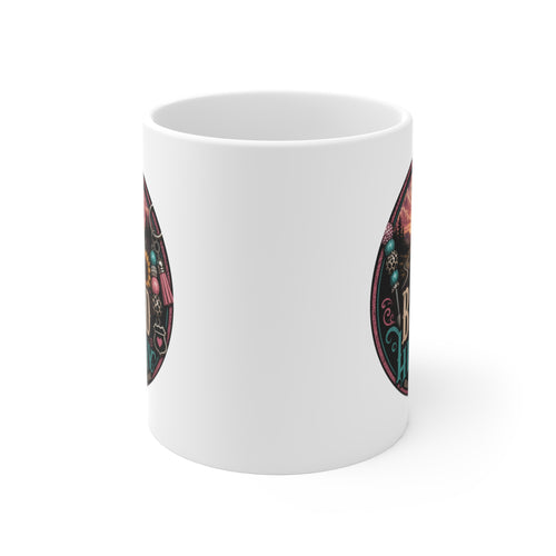 Beaded Highway Mug — Western Route Trucking Coffee Cup with Sunflower & Beadwork Design