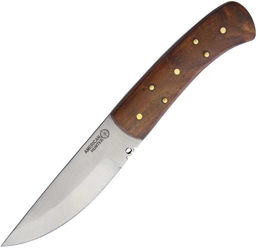 American Hunter 9in Fixed Blade Knife, Rosewood Handle, Leather Sheath