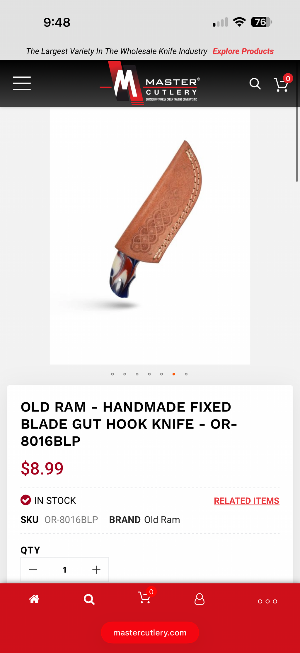 OLD RAM - HANDMADE FIXED BLADE GUT HOOK KNIFE - OR-8016BLP
