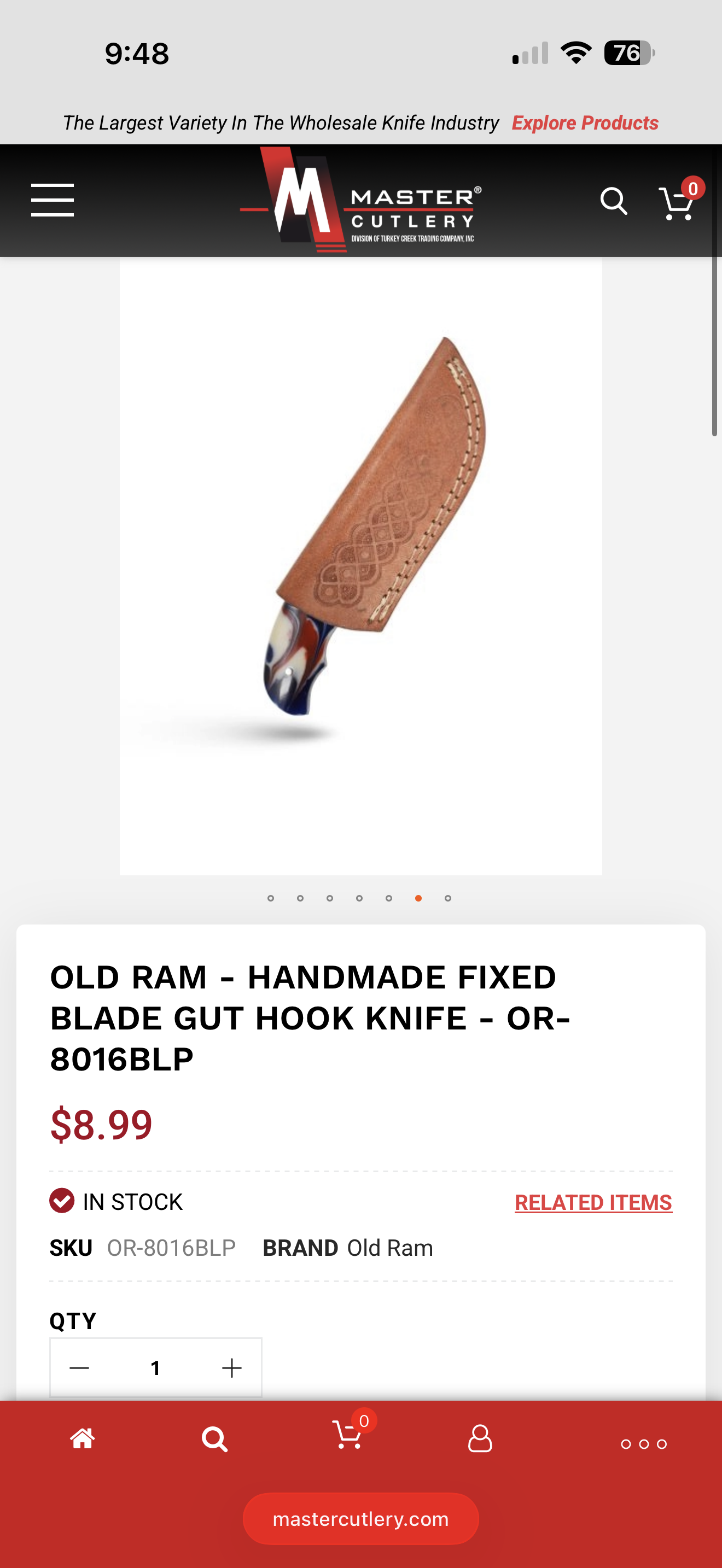OLD RAM - HANDMADE FIXED BLADE GUT HOOK KNIFE - OR-8016BLP