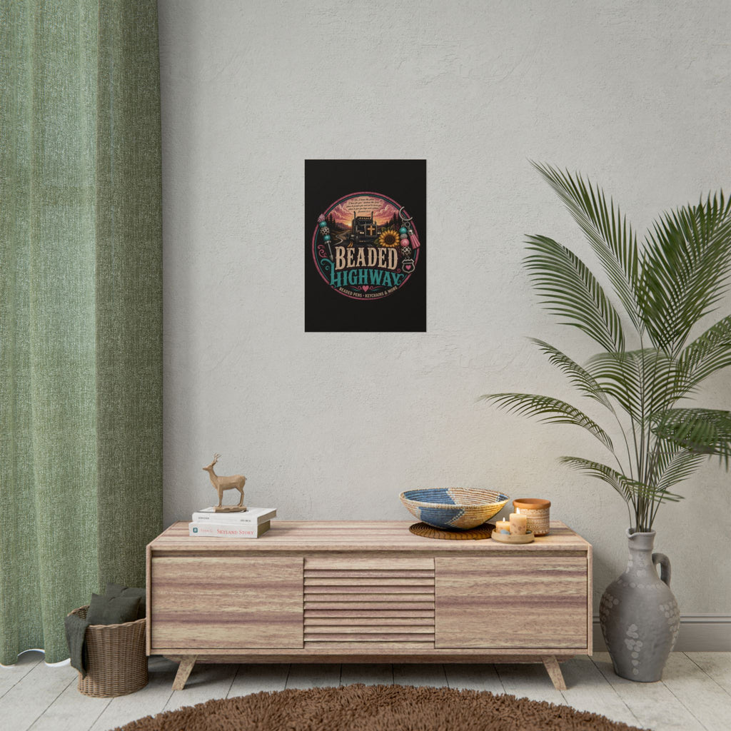 Beaded Highway Poster — Retro Truck & Sunflower Wall Art