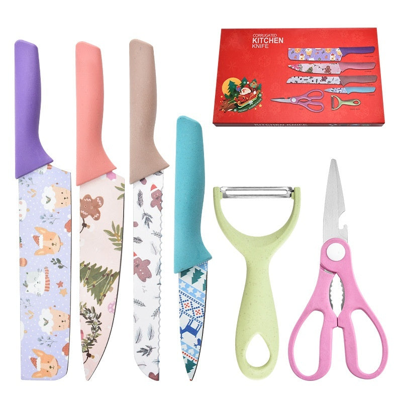 Household Kitchen Knives Stainless Steel Knives 6-piece Printing Set