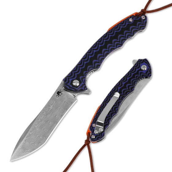 Klaken J279 Tidefall, Damascus Steel Blade With Blue/Black G10
