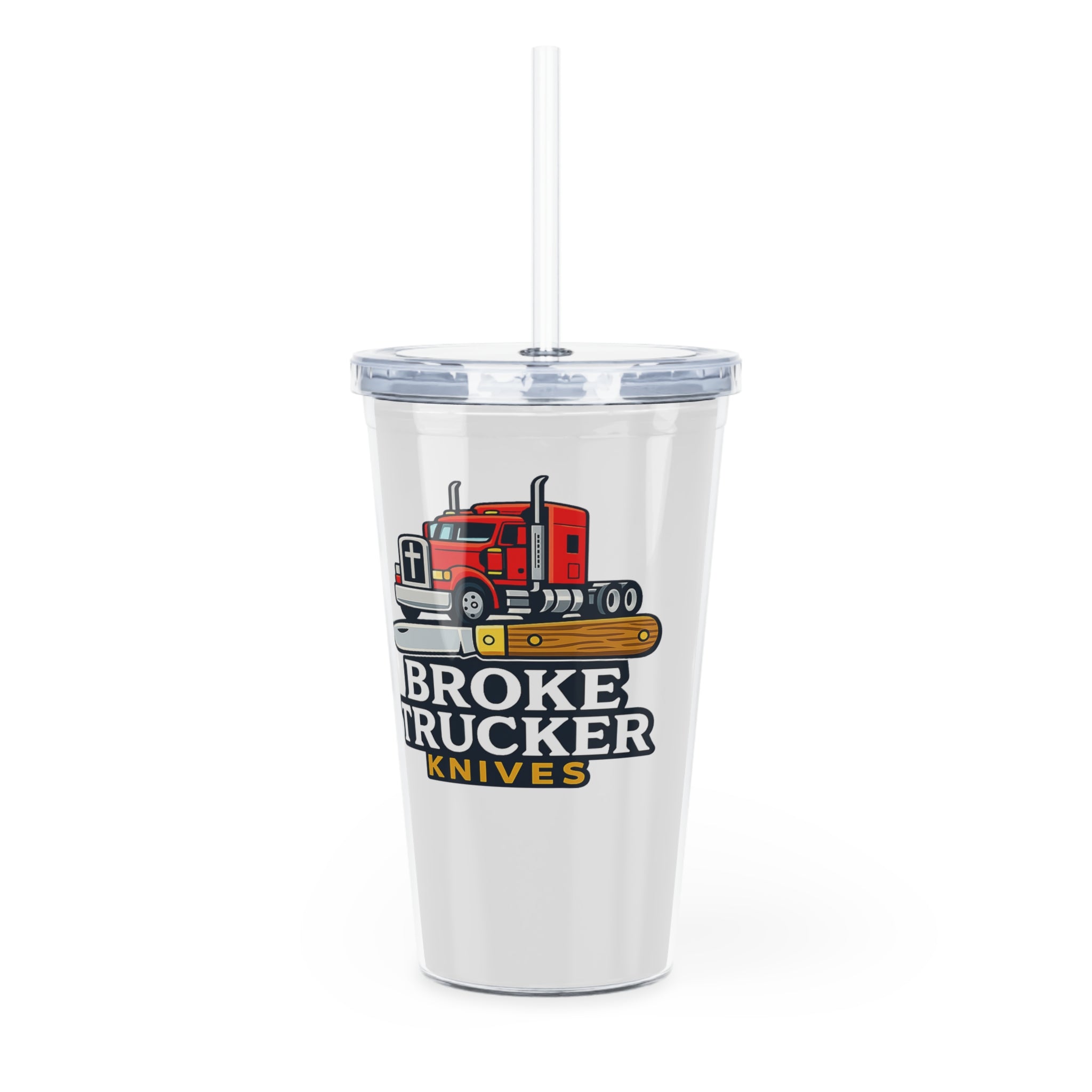 Truck Driver Tumbler with Straw — "Broke Trucker" Logo Travel Cup