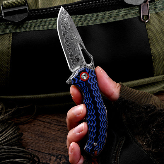Klaken J345 Tideborn, Damascus Blade,G10 Handle,Blue