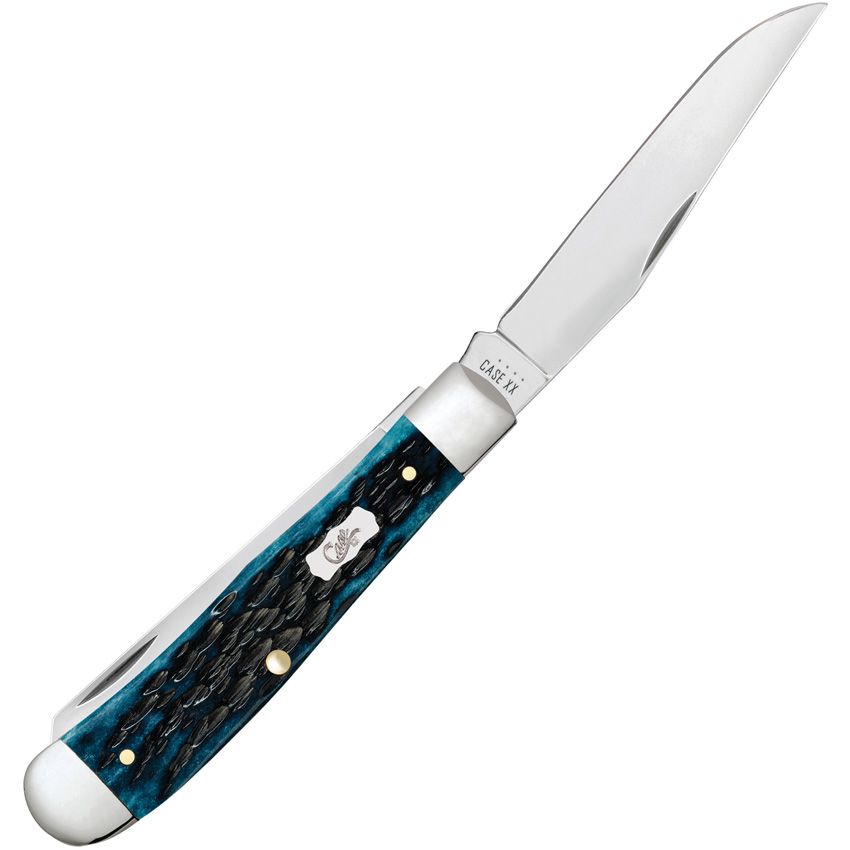 Case Pocket Worn Mediterranean Blue Bone Peach Seed Jig Trapper