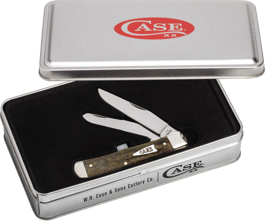 Case Olive Green Bone Smooth Trapper w/Tin