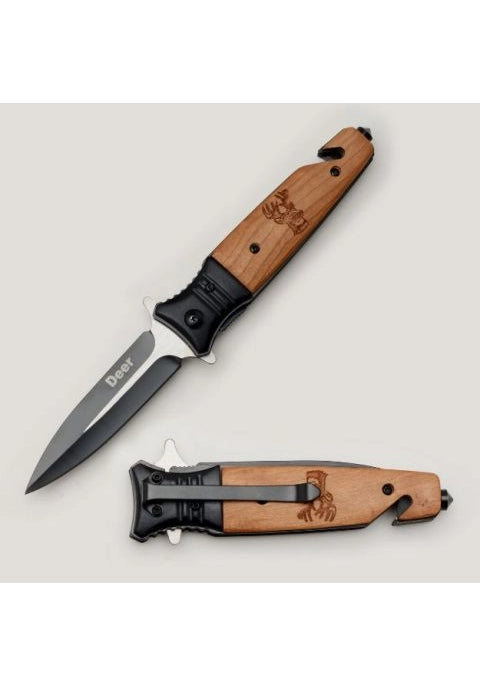 Snake Eye Spring Assisted Wood Handle With Deer