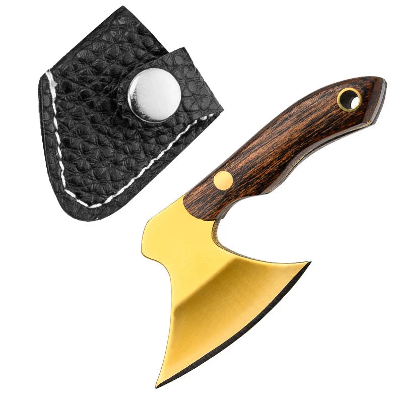 Portable Keychain Ax Knife Pocket Creative Mini Hatchet Knife Stainless Steel EDC Fixed Blade Wood Handle Kitchen Small Knives