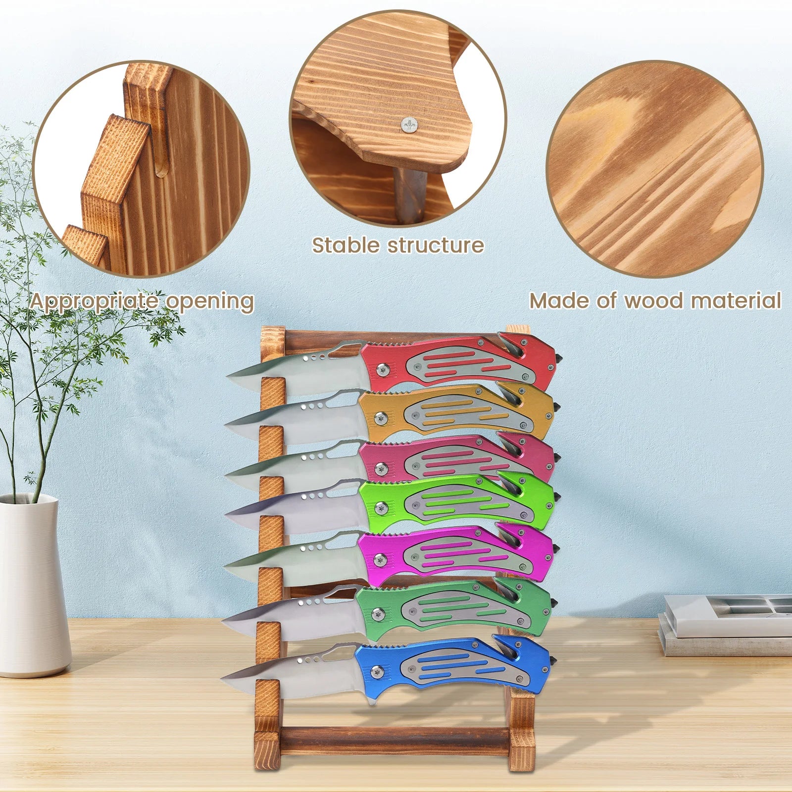 Knife Block Wood Fixed Blade 7 Layers Collection Display Stand Holder Kitchen Knife Wooden Display Case for Fixed Knife Series