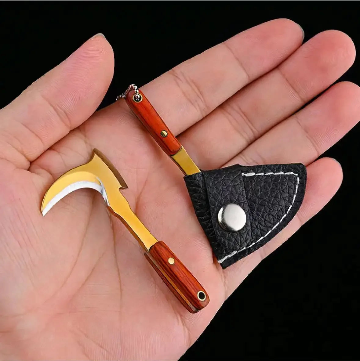 Mini Sickle Pocket Knife Stainless Steel Camping EDC Knife Peeling Machine Fixed Blade Wooden Handle Kitchen