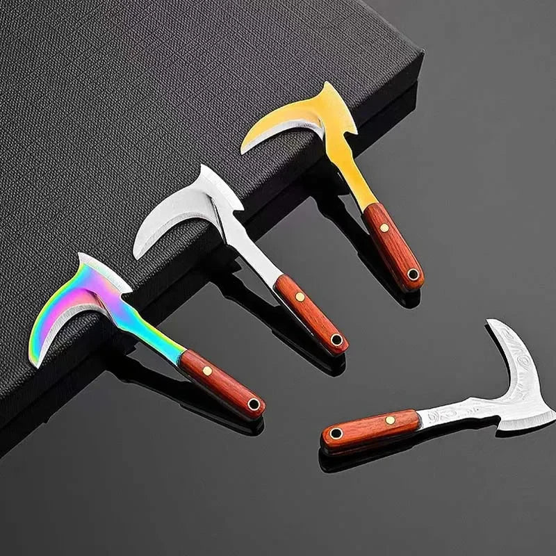 Mini Sickle Pocket Knife Stainless Steel Camping EDC Knife Peeling Machine Fixed Blade Wooden Handle Kitchen
