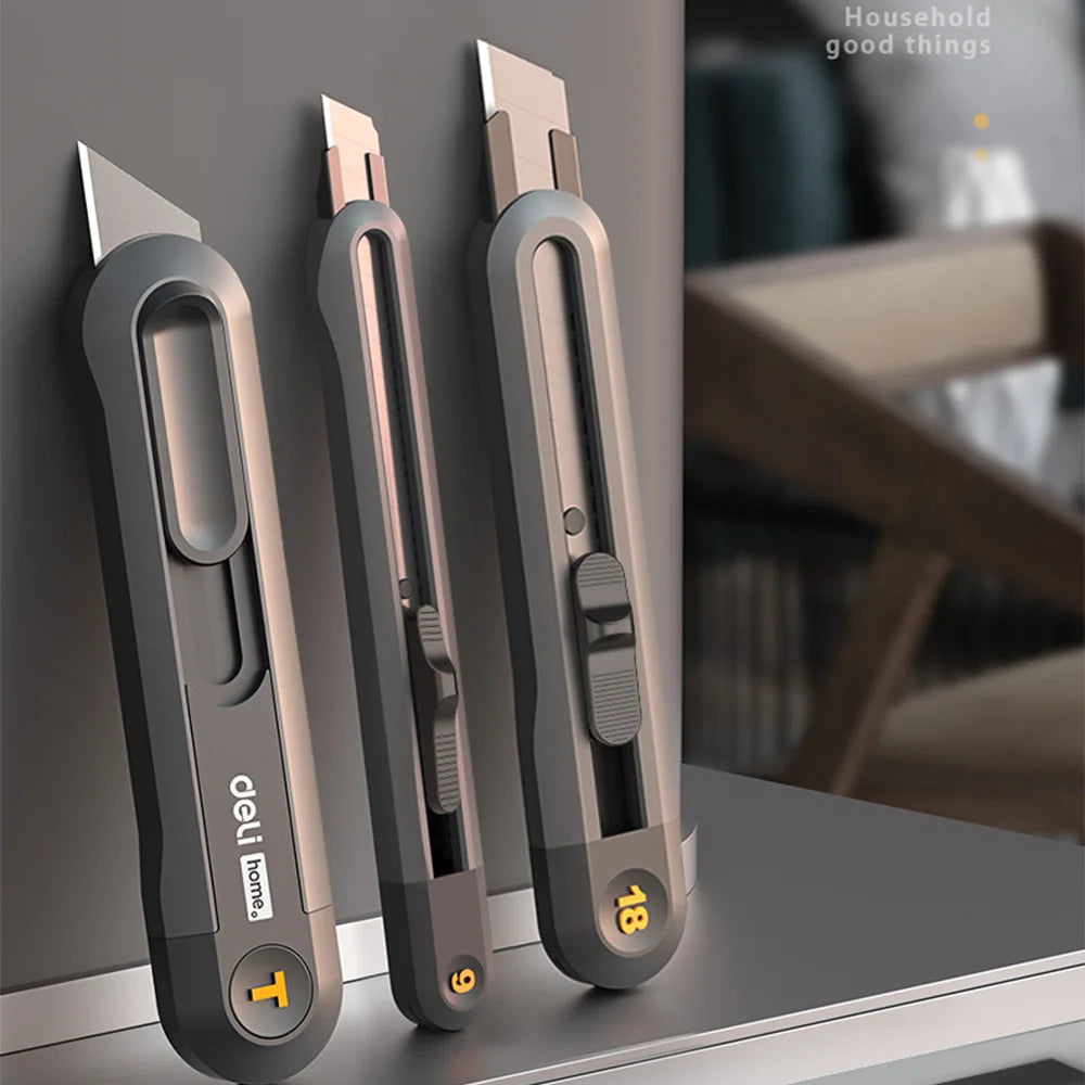 Deli Pocket Knife Portable Utility Knives Set 9mm/18mm Blades Retractable Box Paper Carton Cutter Art Office Home Supplies