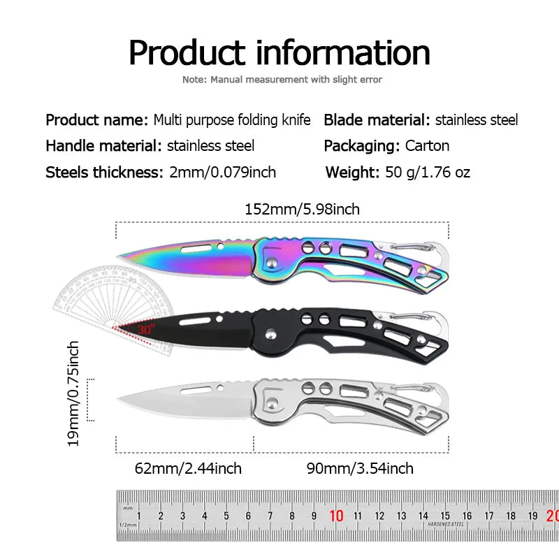 Convenient Stainless Steel Pocket Knife Mini Folding Knife Carry-on Defense Keychain Portable Pocket Knife Fruit Knife With rope