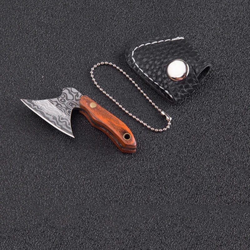 Portable Keychain Ax Knife Pocket Creative Mini Hatchet Knife Stainless Steel EDC Fixed Blade Wood Handle Kitchen Small Knives