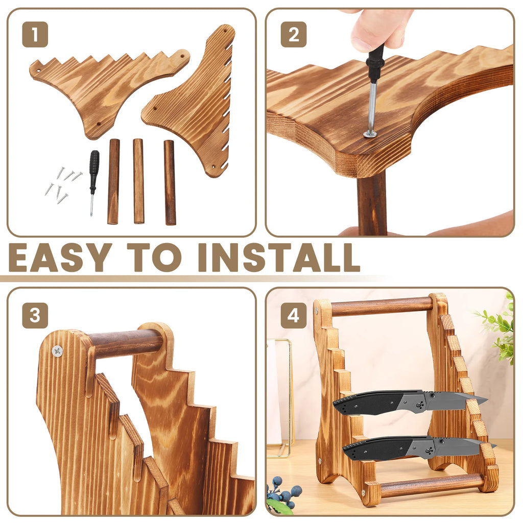 Knife Block Wood Fixed Blade 7 Layers Collection Display Stand Holder Kitchen Knife Wooden Display Case for Fixed Knife Series
