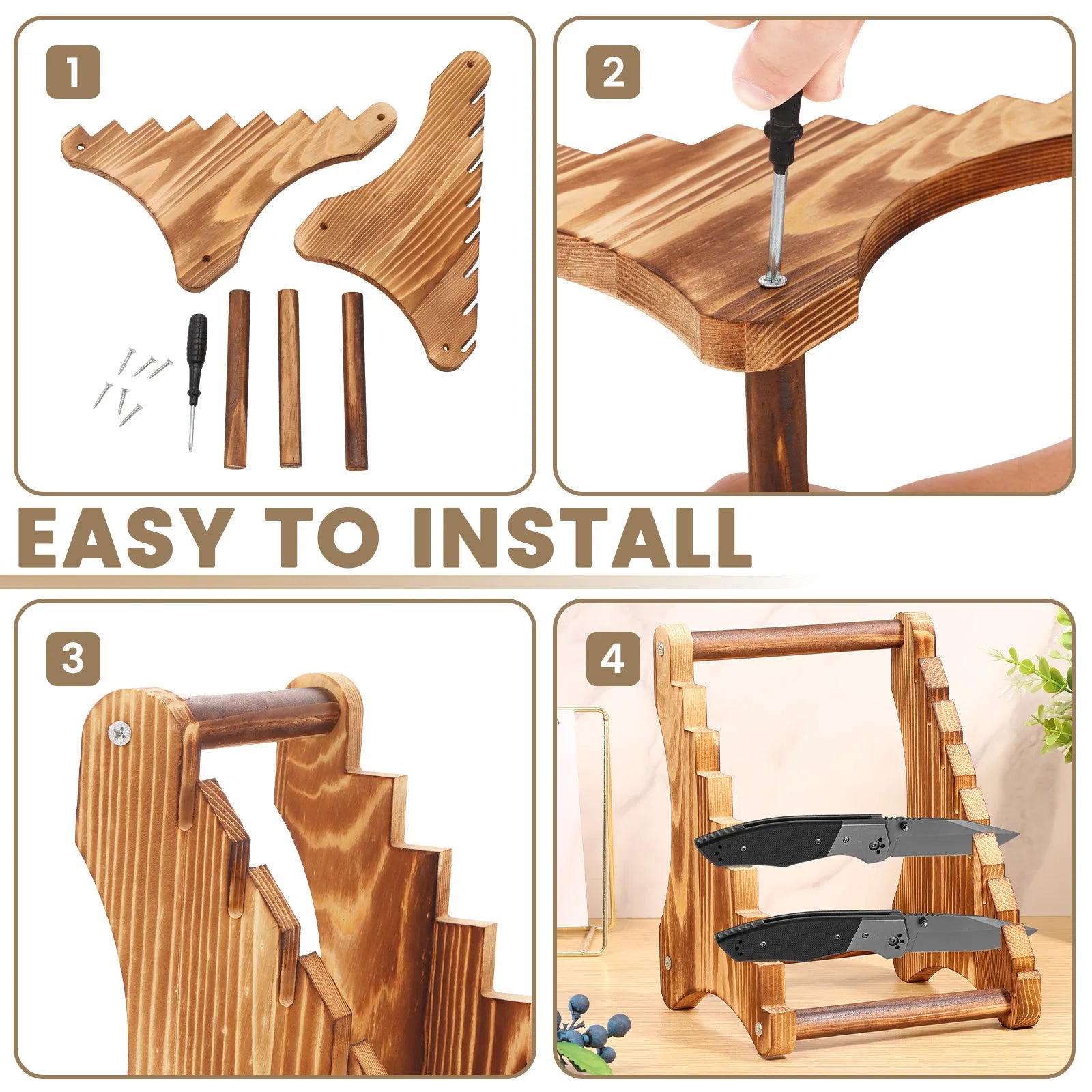 Knife Block Wood Fixed Blade 7 Layers Collection Display Stand Holder Kitchen Knife Wooden Display Case for Fixed Knife Series
