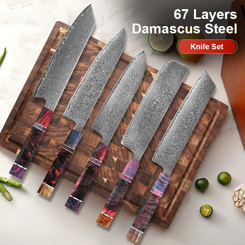 1-5 PCS Kitchen Knife set Damascus Steel Japanese chef Knife Santoku Knife Nakiri Knife kiritsuke knife Stable wood Handle