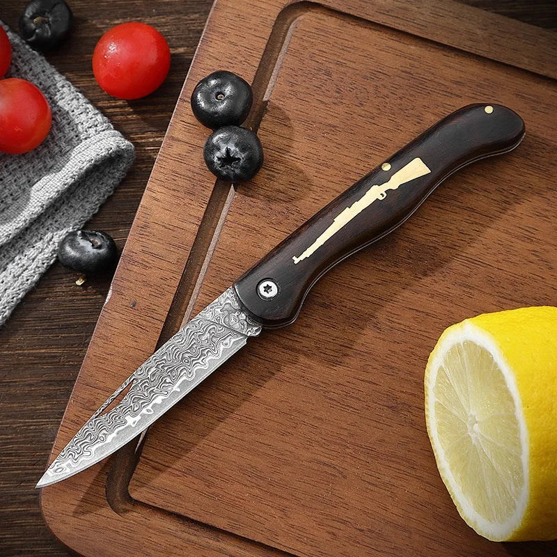 Pocket Folding Knife Damascus VG10 Steel Wooden Handle No Lock Portable Travel Camping Cutting Outdoor Tool Holiday Gift