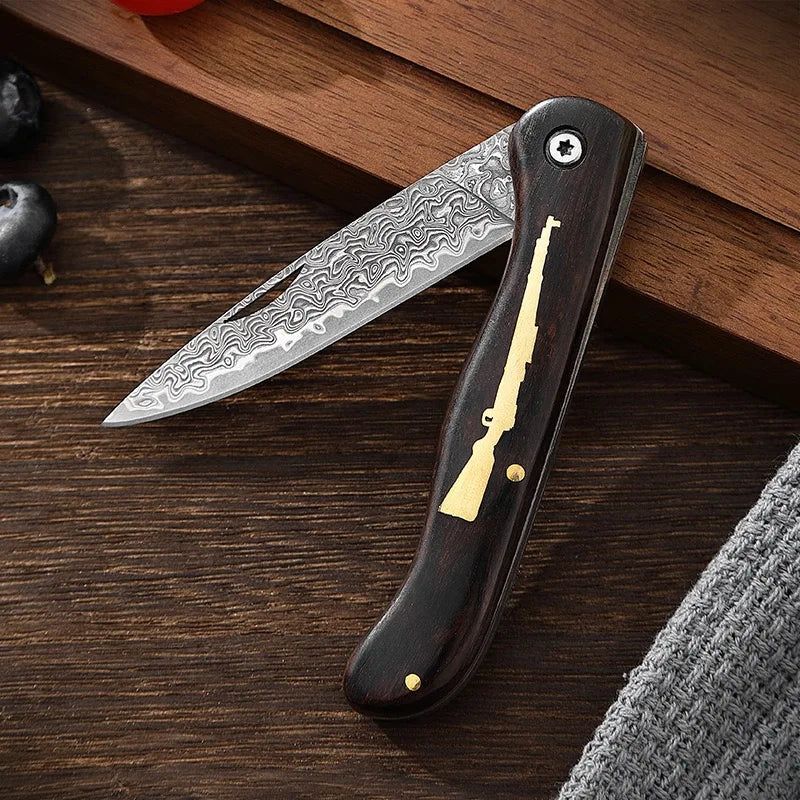 Pocket Folding Knife Damascus VG10 Steel Wooden Handle No Lock Portable Travel Camping Cutting Outdoor Tool Holiday Gift