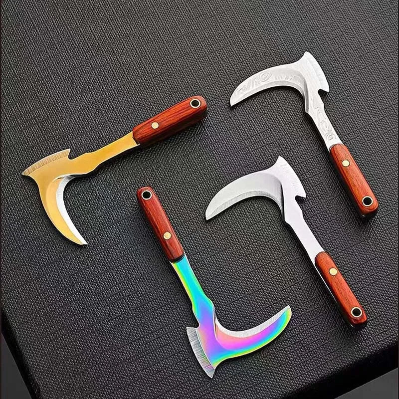 Mini Sickle Pocket Knife Stainless Steel Camping EDC Knife Peeling Machine Fixed Blade Wooden Handle Kitchen