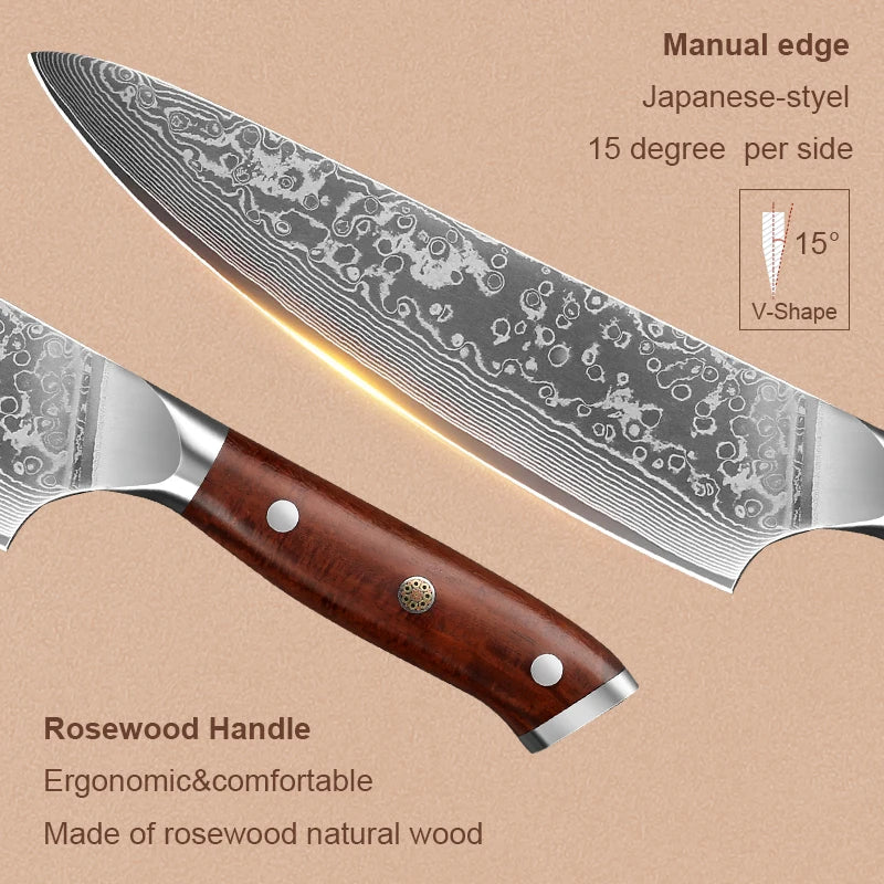 Kitchen Chef Knife Set 67 Layer Damascus Stee Super Sharp Cleaver Knife Premium Kitchen fruit Knife Kitchen Cooking Tools