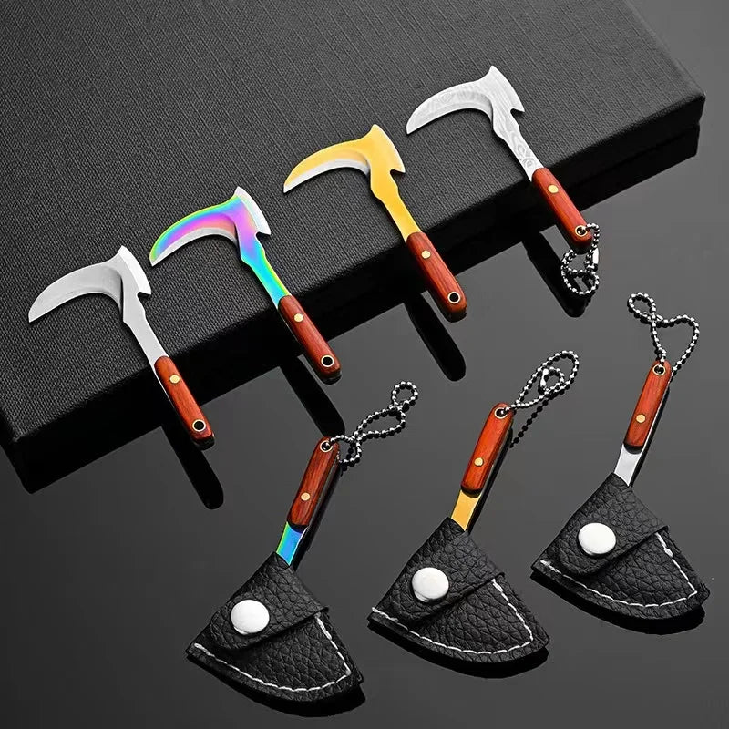 Mini Sickle Pocket Knife Stainless Steel Camping EDC Knife Peeling Machine Fixed Blade Wooden Handle Kitchen