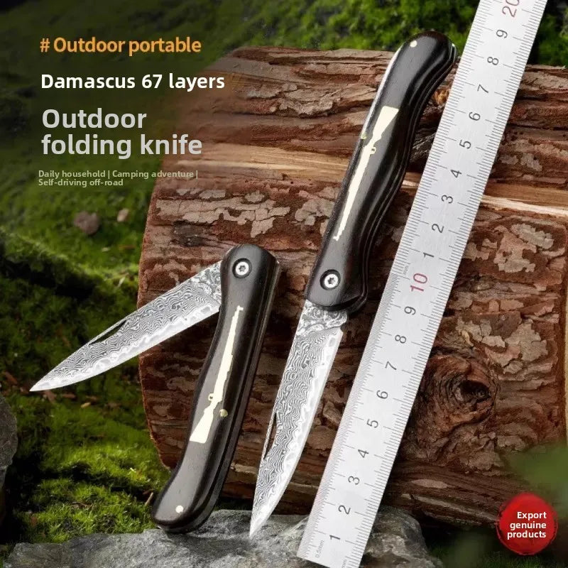 Pocket Folding Knife Damascus VG10 Steel Wooden Handle No Lock Portable Travel Camping Cutting Outdoor Tool Holiday Gift