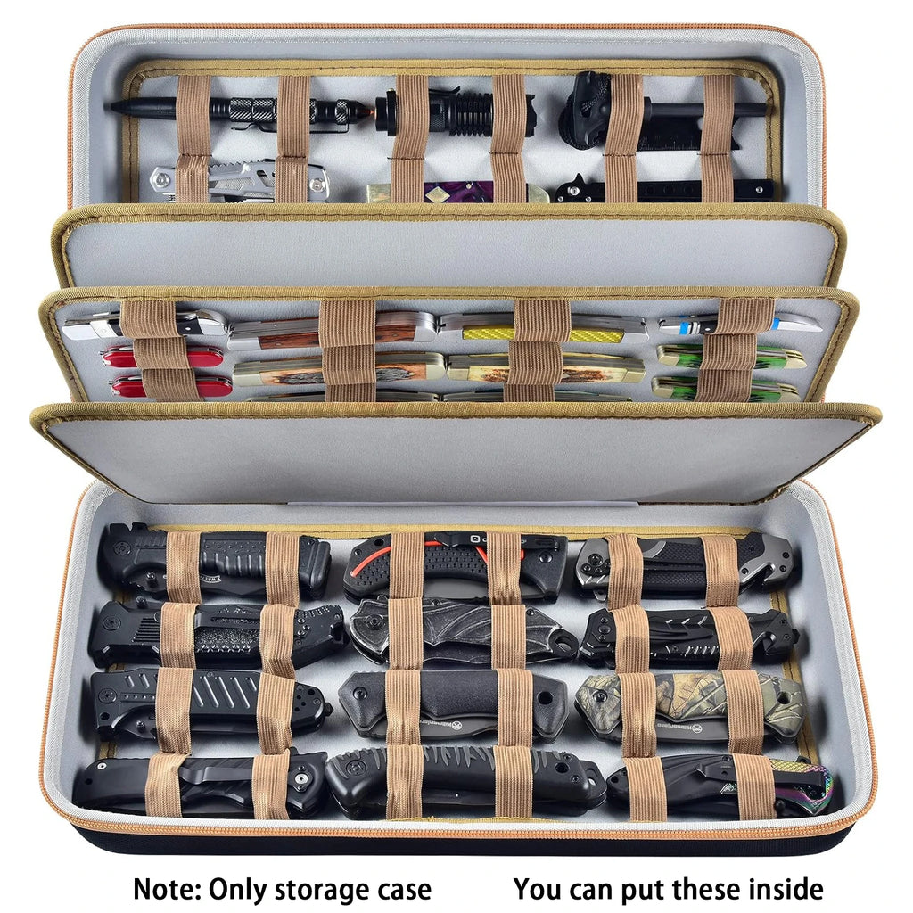 Knife Display Case for 64+ Pocket Knives, Butterfly Knife Storage Box, Folding Knives Organizer Holder, Knives Collection Organi