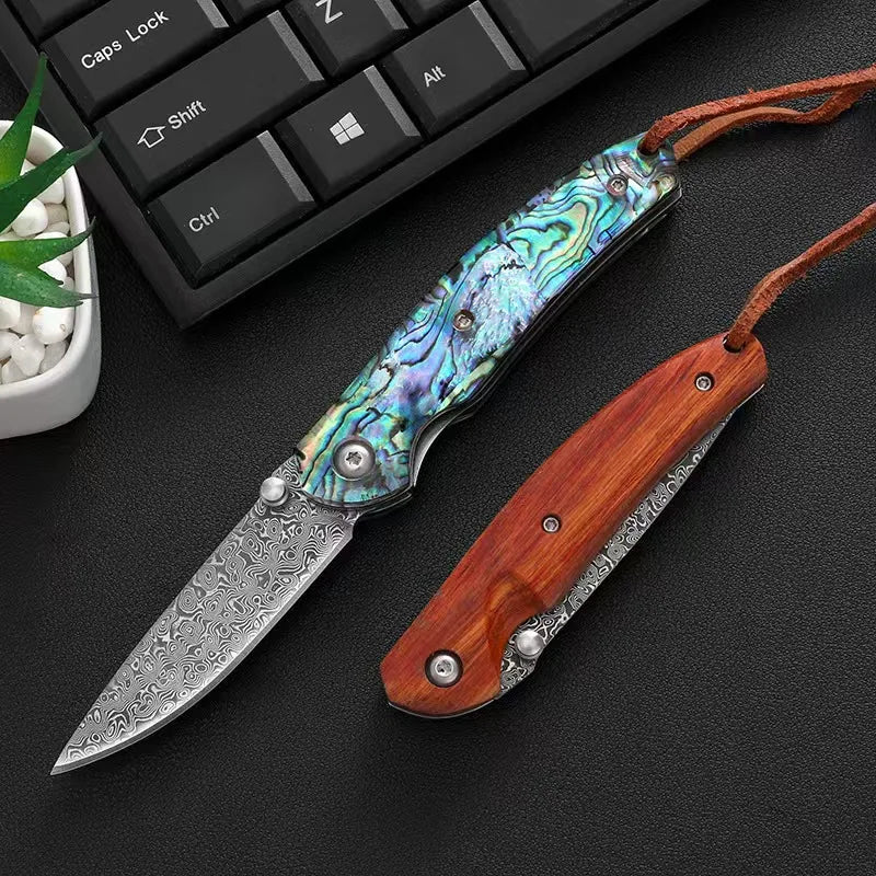 2026 new KS Damascus steel pocket knife with colorful shell handle, high hardness, sharp, portable, self-defense, folding knife