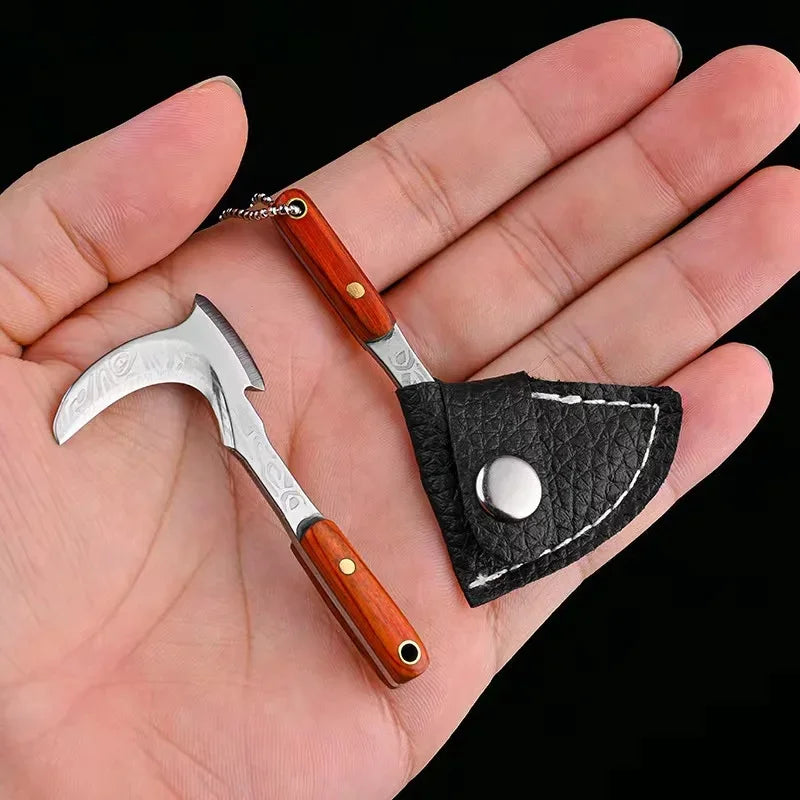 Mini Sickle Pocket Knife Stainless Steel Camping EDC Knife Peeling Machine Fixed Blade Wooden Handle Kitchen