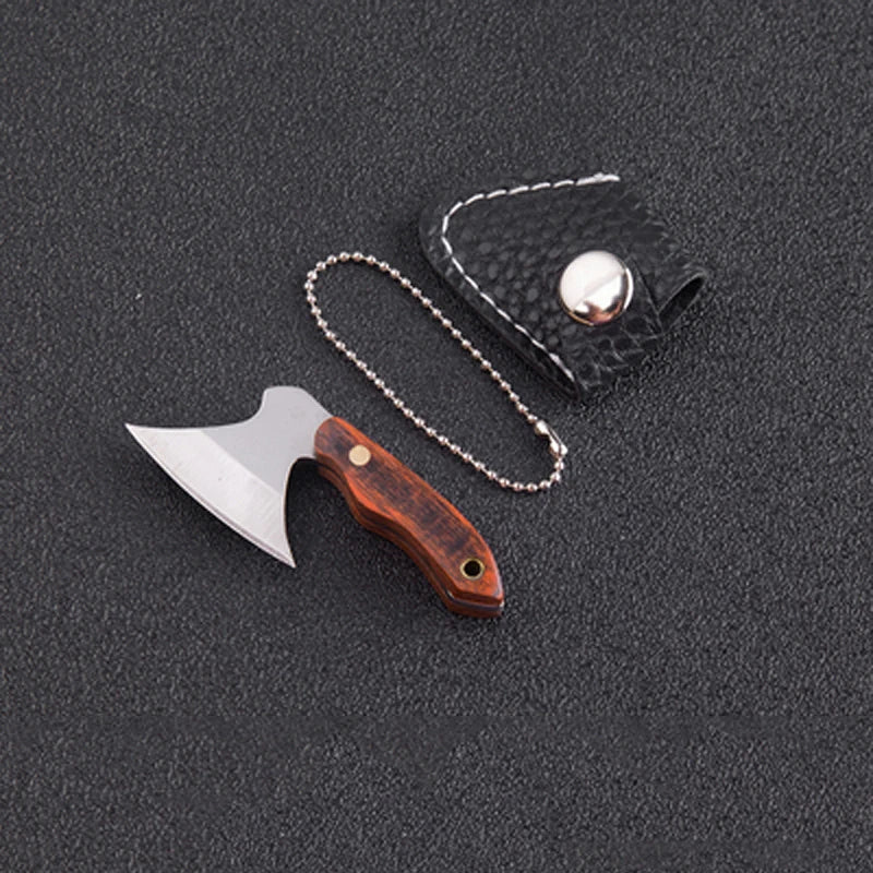 Portable Keychain Ax Knife Pocket Creative Mini Hatchet Knife Stainless Steel EDC Fixed Blade Wood Handle Kitchen Small Knives