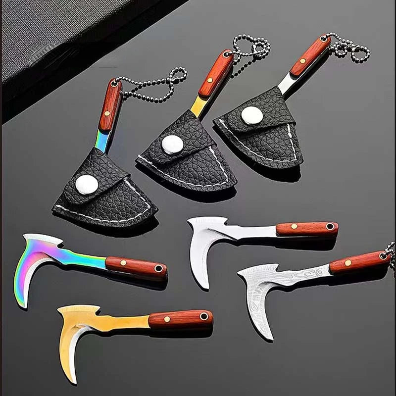 Mini Sickle Pocket Knife Stainless Steel Camping EDC Knife Peeling Machine Fixed Blade Wooden Handle Kitchen
