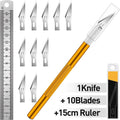 Knife Set - 1pc High-Grade Craft Knife Set with 10 Extra Premium Steel Knife Blades and 15cm Ruler