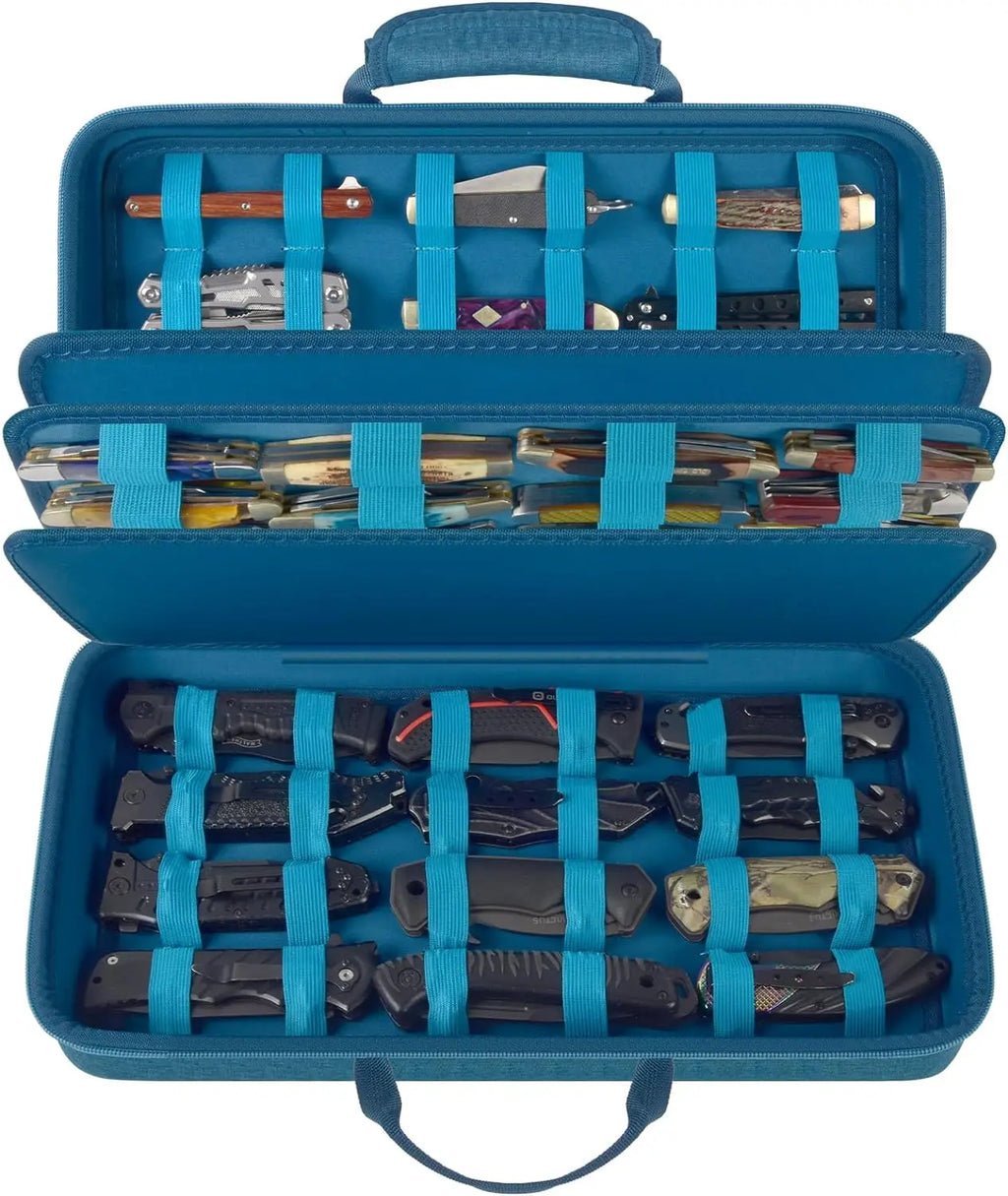 Knife Display Case for 64+ Pocket Knives, Butterfly Knife Storage Box, Folding Knives Organizer Holder, Knives Collection Organi
