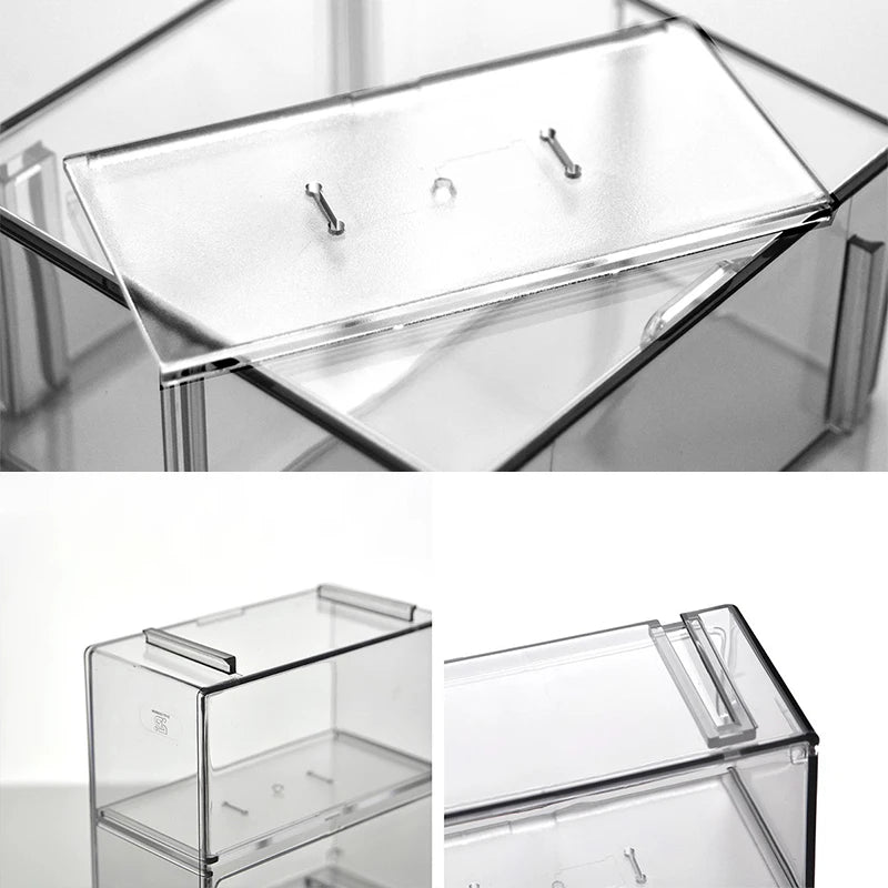 1 Set Double Layer Small Scale Collection Display Box Transparent Dustproof Storage Box Large Capacity Desktop Organizer Box