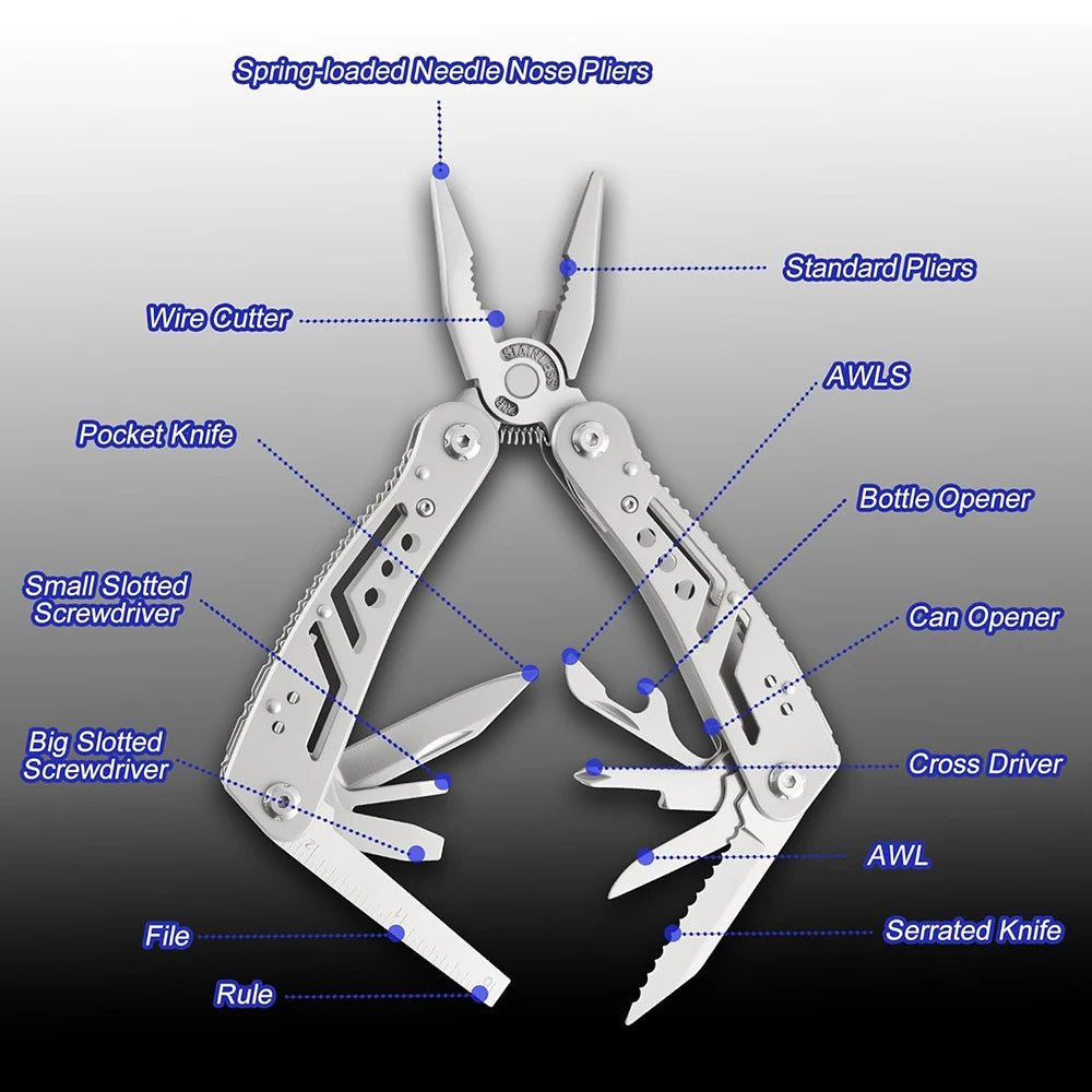 Multitool 14 in1 With Mini Tools Knife Pliers And 11 Bits Multi Tool All In One Multi Function Gear Camping Backpacking Survival