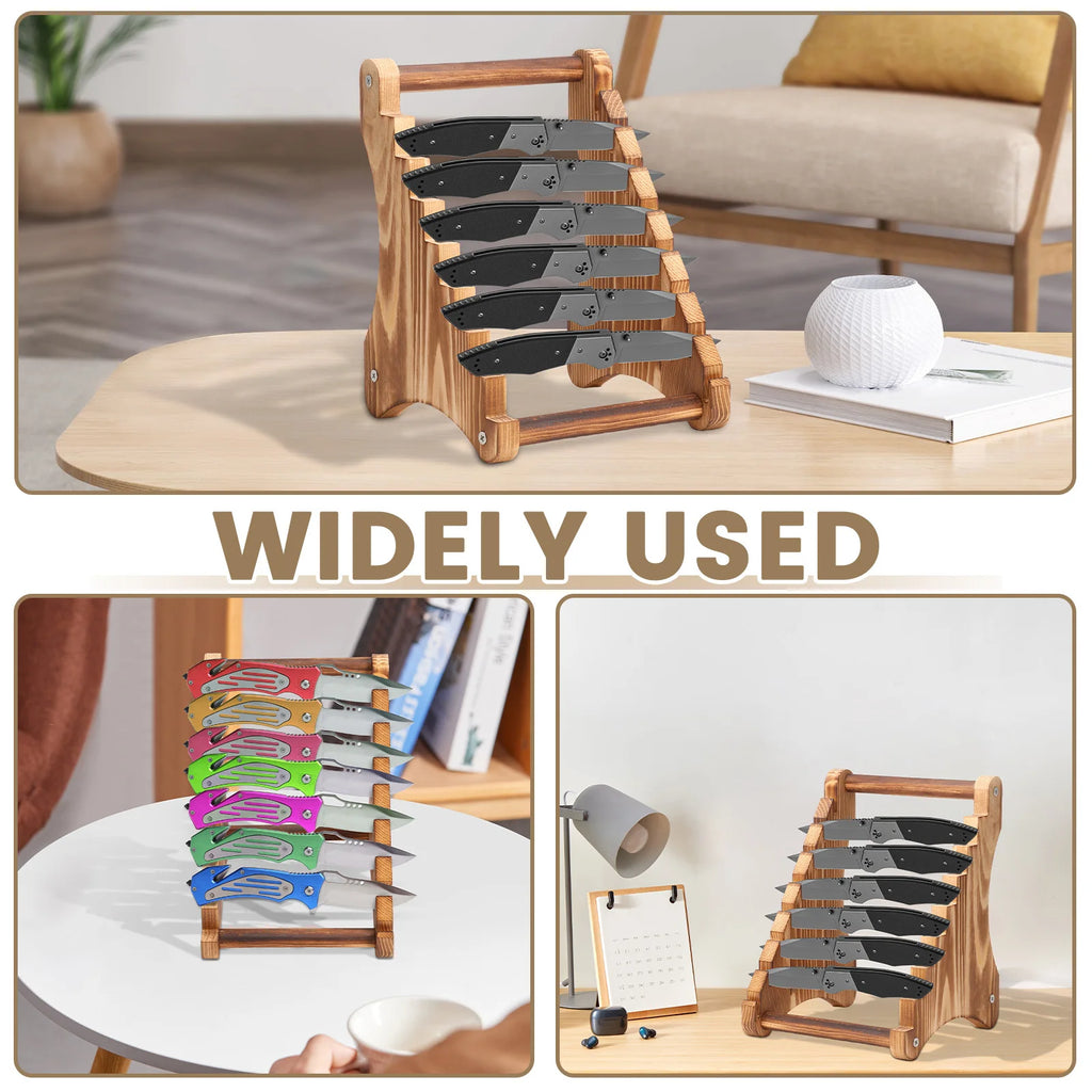 Knife Block Wood Fixed Blade 7 Layers Collection Display Stand Holder Kitchen Knife Wooden Display Case for Fixed Knife Series