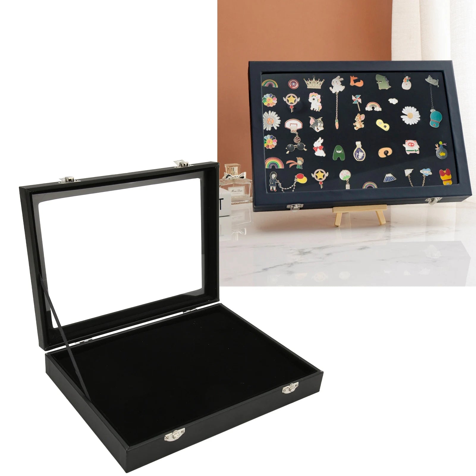 Pin Display Case Dustproof Space Saving Easy Cleaning Medal Frame Box Transparent Lid with Lock Buckle for Badge Collection