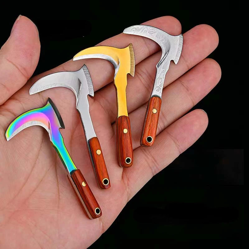 Mini Sickle Pocket Knife Stainless Steel Camping EDC Knife Peeling Machine Fixed Blade Wooden Handle Kitchen