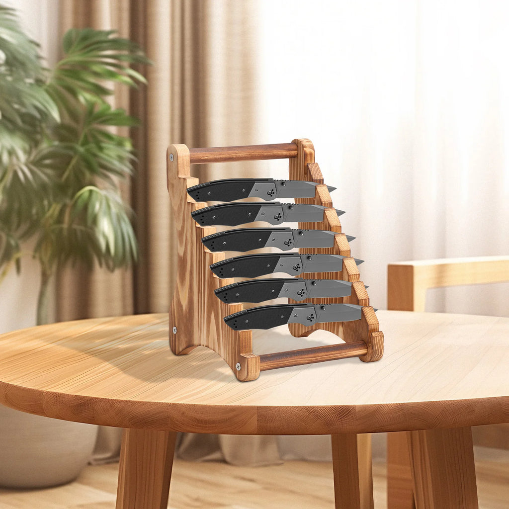 Knife Block Wood Fixed Blade 7 Layers Collection Display Stand Holder Kitchen Knife Wooden Display Case for Fixed Knife Series