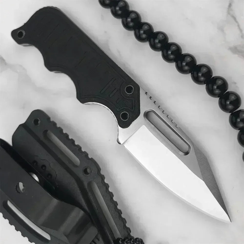 Pocket EDC Small Fixed Blade Knife - Instinct Mini Neck Knife Satin Plain Blade, G10 Handles with ABS Plastic Sheath