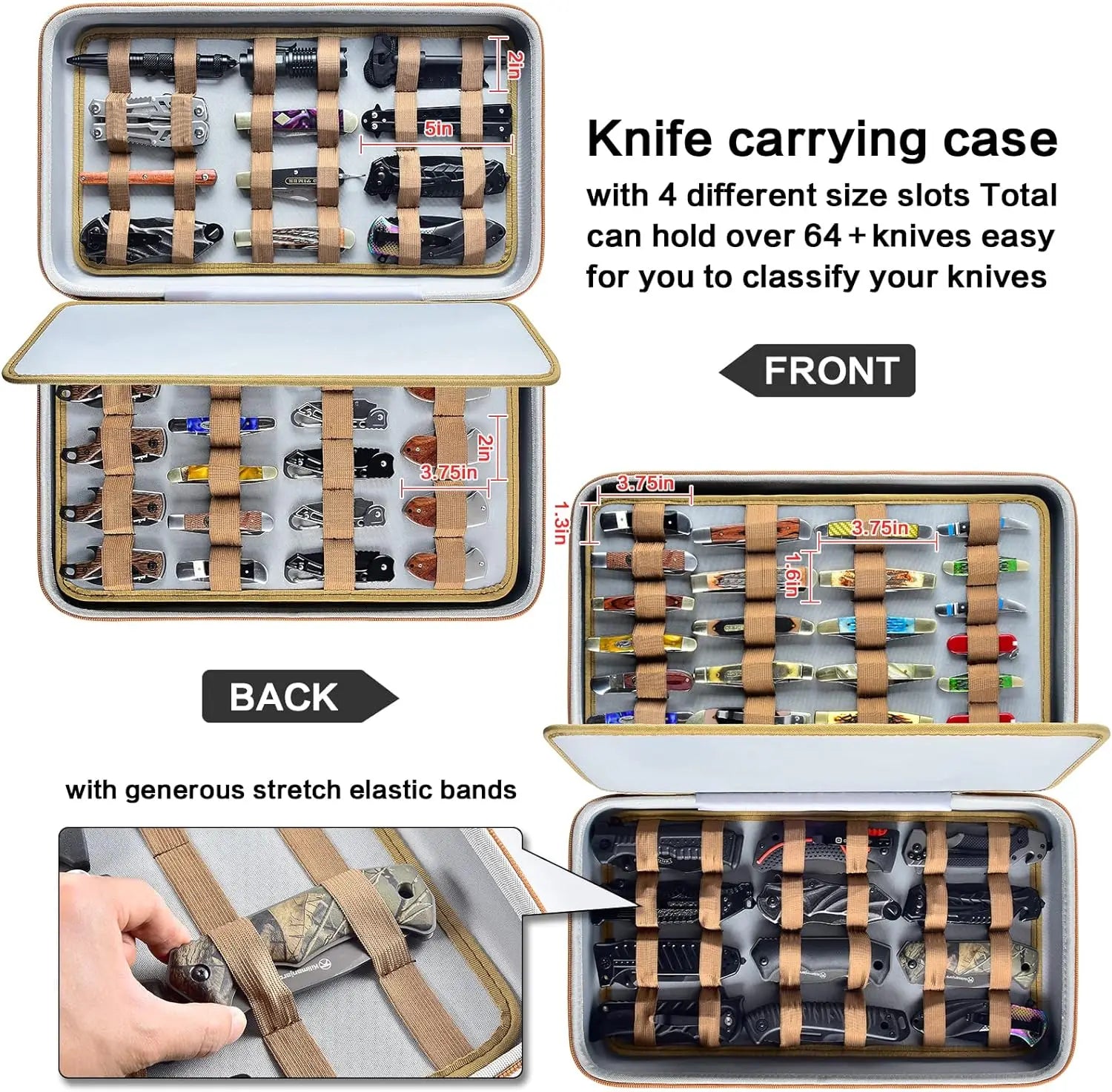 Knife Display Case for 64+ Pocket Knives, Butterfly Knife Storage Box, Folding Knives Organizer Holder, Knives Collection Organi