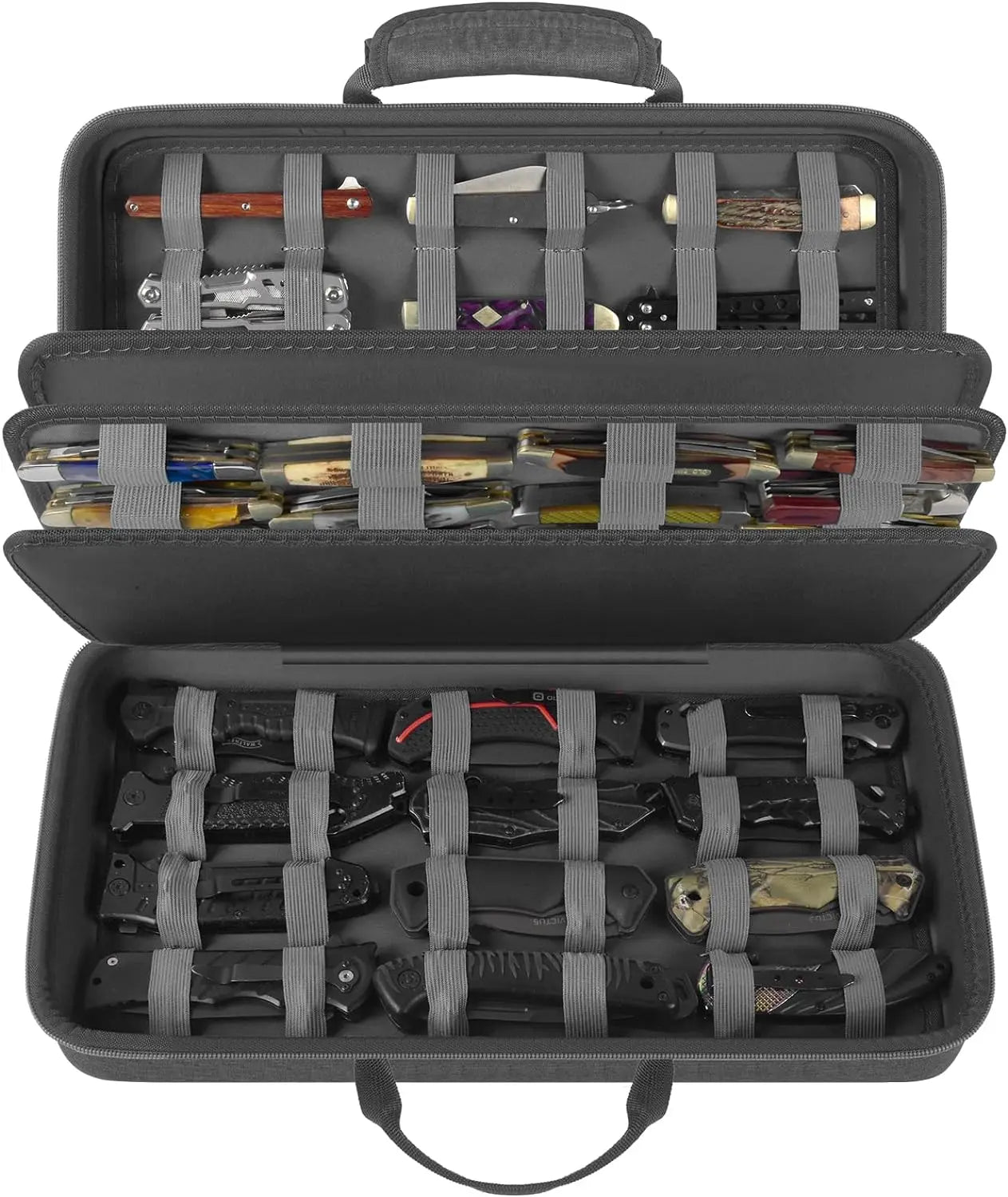 Knife Display Case for 64+ Pocket Knives, Butterfly Knife Storage Box, Folding Knives Organizer Holder, Knives Collection Organi