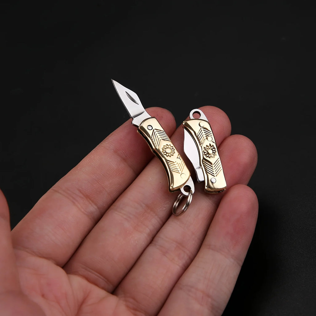Tiny compact folding pocket knife with stainless steel blade, keychain attachment, lightweight and durable