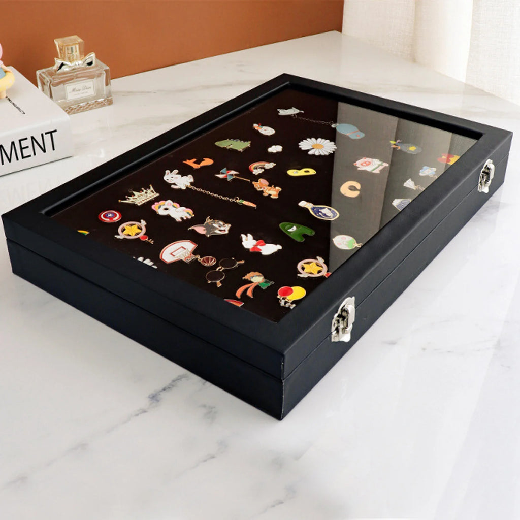 Pin Display Case Dustproof Space Saving Easy Cleaning Medal Frame Box Transparent Lid with Lock Buckle for Badge Collection